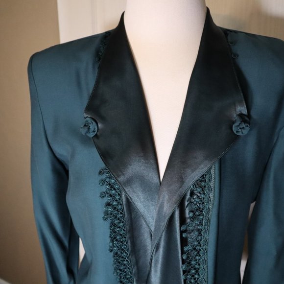 Gorgeous Dark Blue Green Jacket with Satin Fringe Detail - Picture 3 of 3